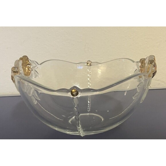Vintage Mikasa Gilded Rose Gold Accented Frosted Leaf Crystal Clear  fruit Bowl - Picture 7 of 16